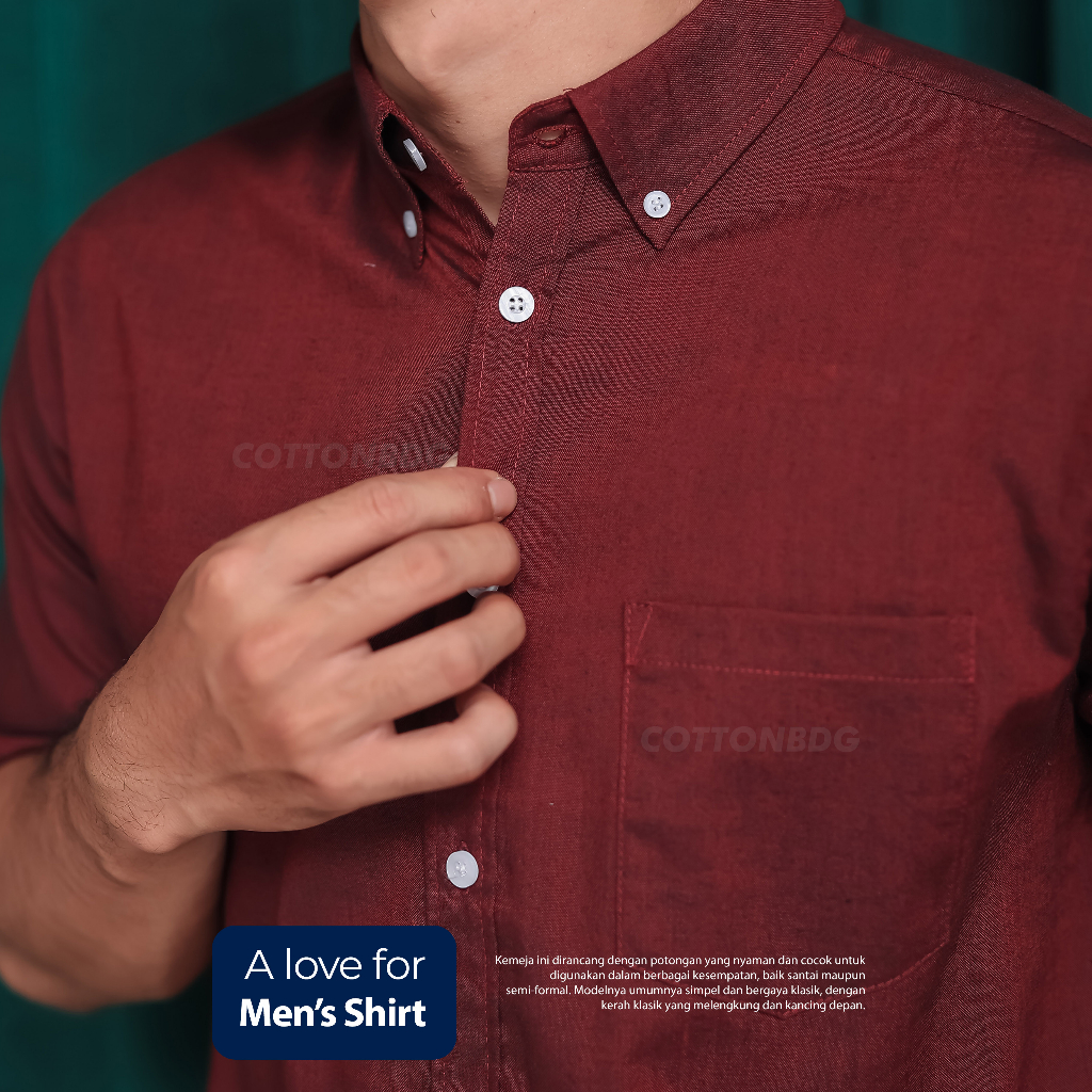 KEMEJA PRIA LENGAN PENDEK POLOS WARNA MAROON BAHAN OXFORD UKURAN S-XL ORGINAL