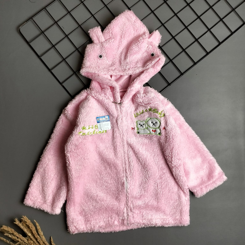 jaket mantel bayi bulu lembut 3-18 bln