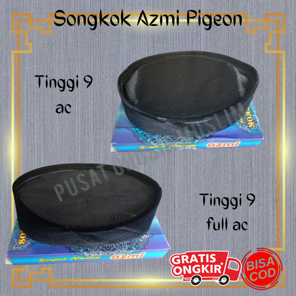 Songkok Nasional Hitam Songkok Azmi Beludru Pigeon Tinggi 9 AC dan Full AC Kualitas Premium