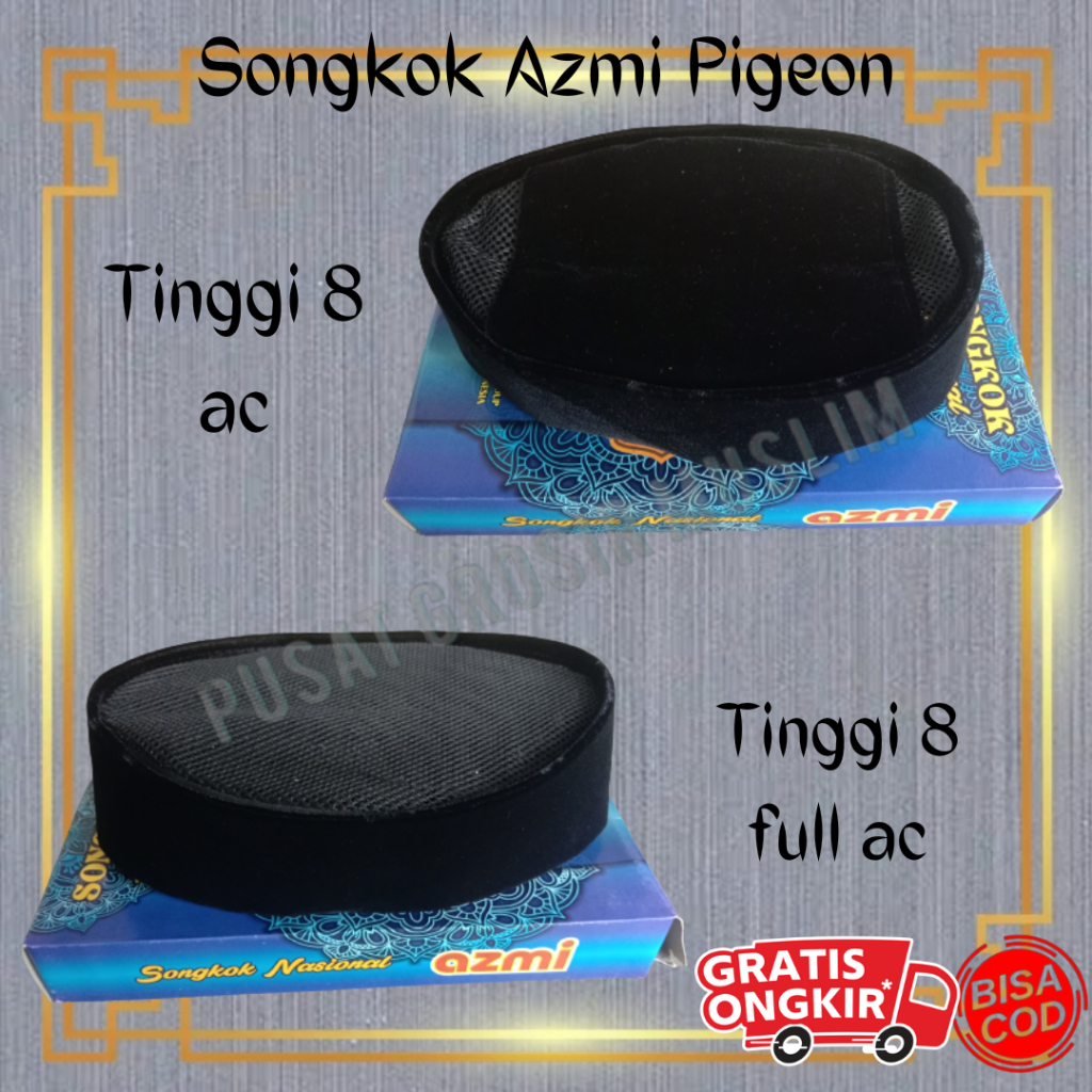 Songkok Nasional Hitam Songkok Azmi Tinggi 8 AC Bahan Beludru Pigeon Kualitas Premium