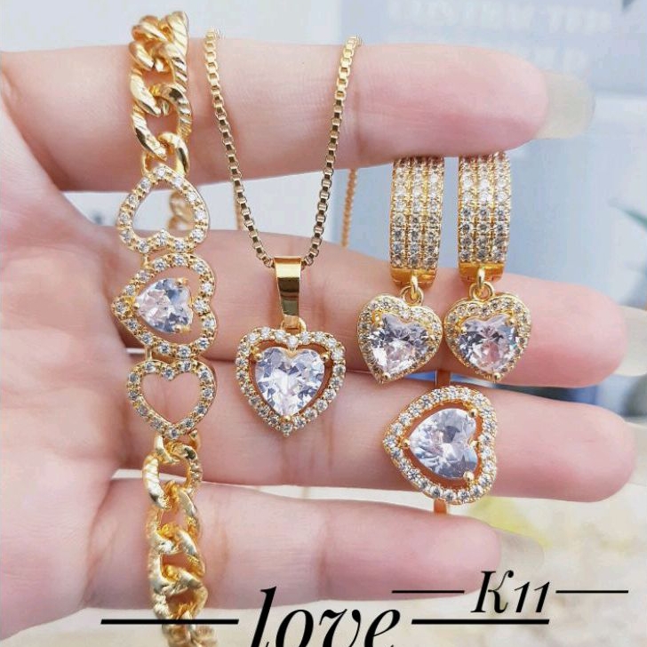 Set Perhiasan Xuping Aksesoris Fashion Wanita Motif Love Permata Terbaru 806a2