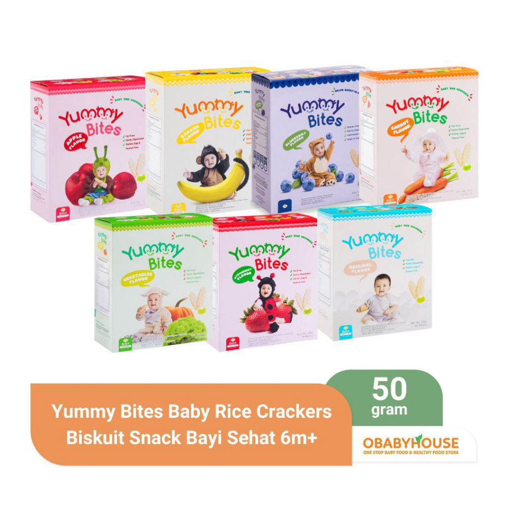 Yummy Bites Baby Rice Crackers 50 gr / Biskuit Snack Bayi Sehat 6m+