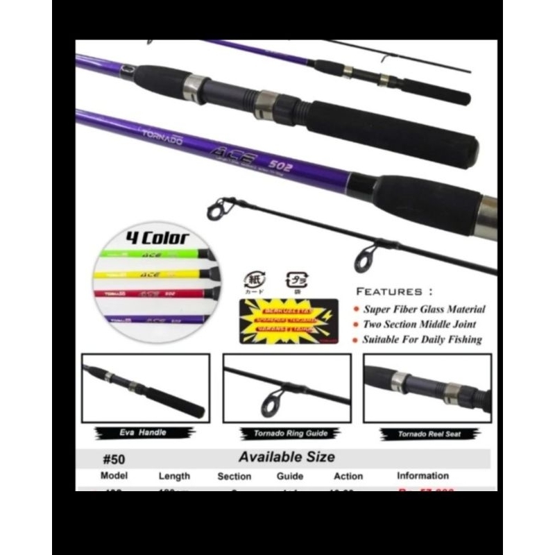 Promo Joran Tornado Ace Spin 120 135 150 Cm Joran Fiber Kolam Joran Murah