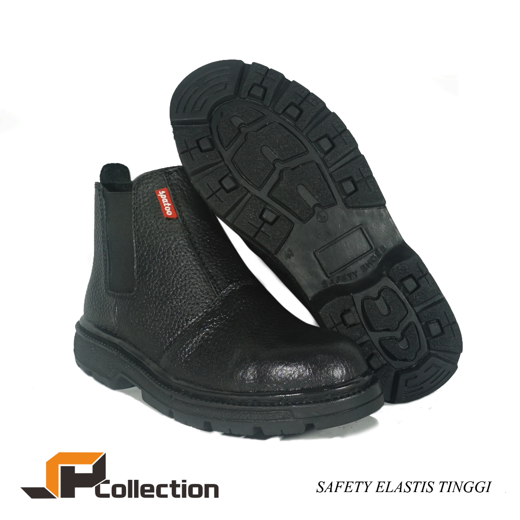 Sepatu Safety Pria Model Boots Elastis Bahan Kulit Asli Kulit Jeruk Original Ada Besi di Ujung Sepatu nya Sepatu Safety Elastis Tinggi Spatoo