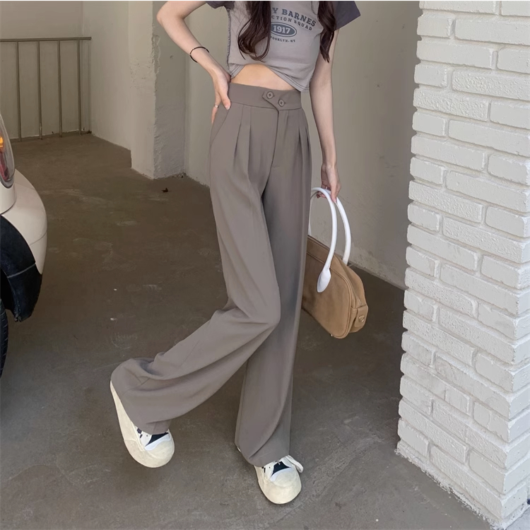 Korea Style kulot Celana Panjang Loose High Waist Wanita Loose Straight Pants