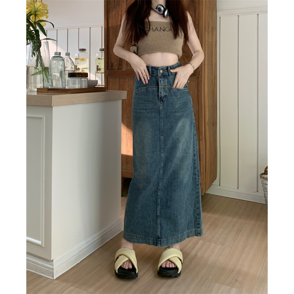 Korean style Rok dres Split a-line skirt Rok panjang denim a-line skirt  midi slit