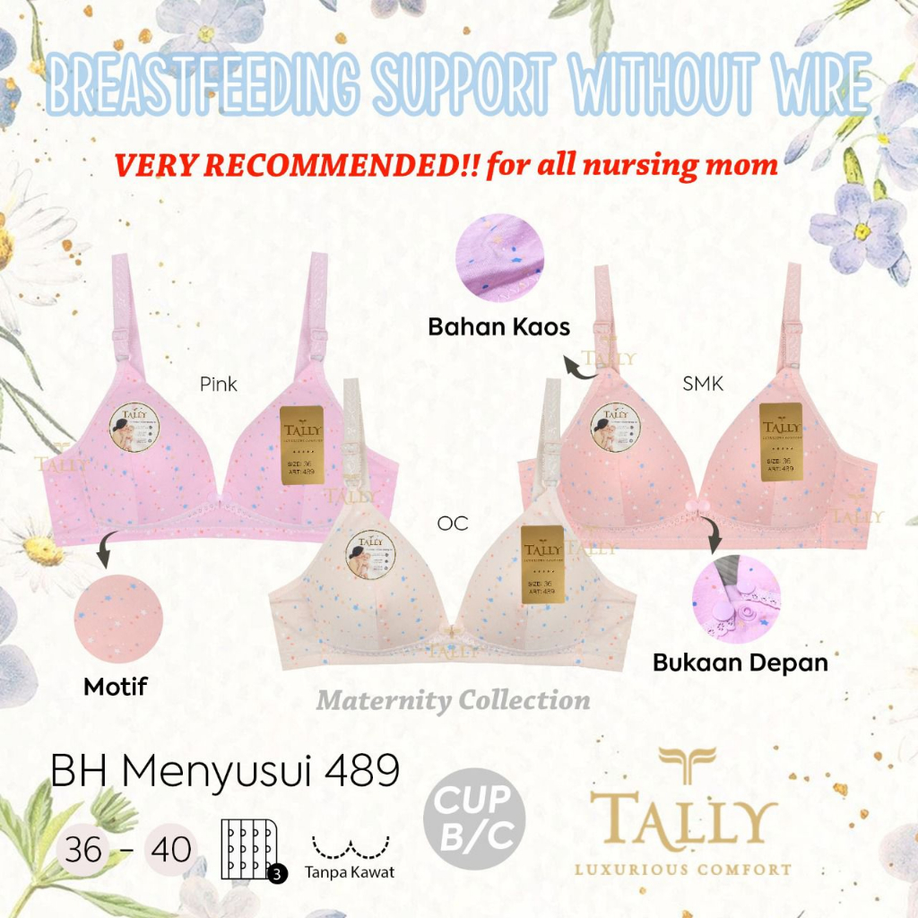 BH Menyusui Tally T6992/T489 Tanpa Kawat bahan Katun Kaos / Nursing Bra / Maternity Bra / Bra Hamil / Breastfeeding Support Bra