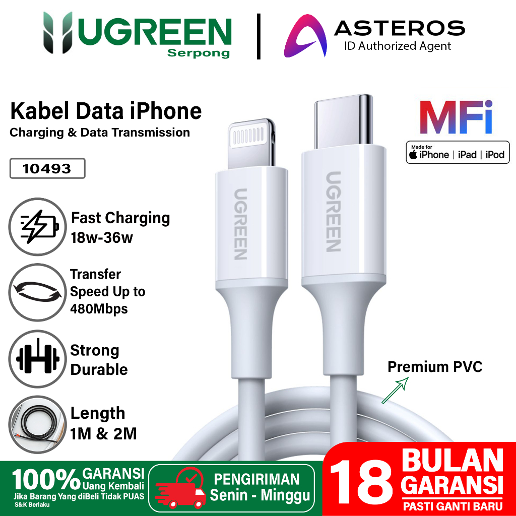 UGREEN Kabel Data Mfi iPhone 11 12 13 14 Type C To Lightning Original FAST Charging