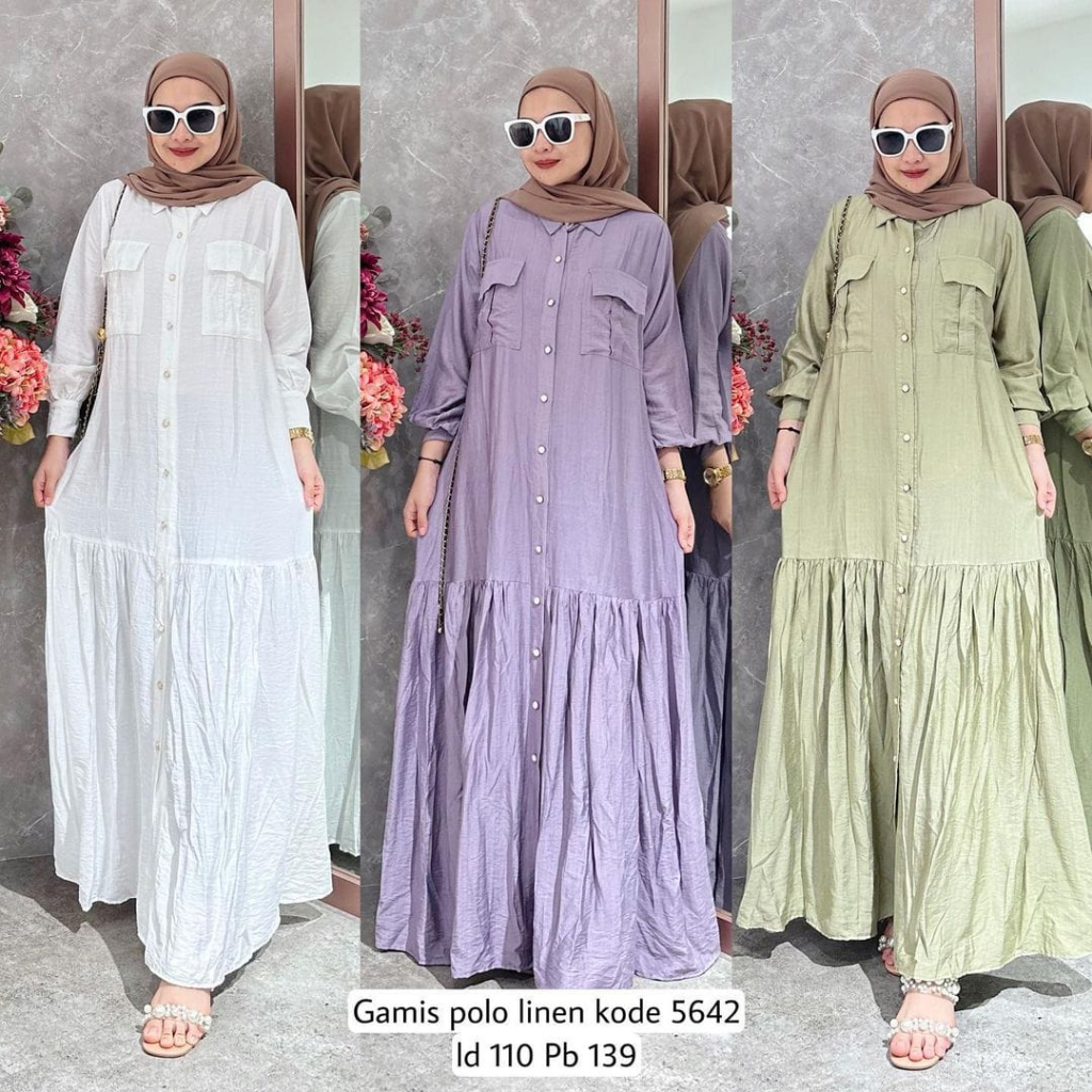 GAMIS POLOS LINEN MAXI SIMPEL NEW