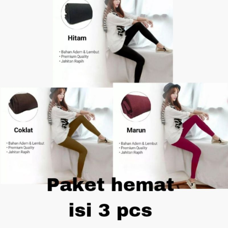 PAKET HEMAT ISI 3 PCS Celana Legging Bahan Kaos Rayon Legging Panjang Kaos Rayon