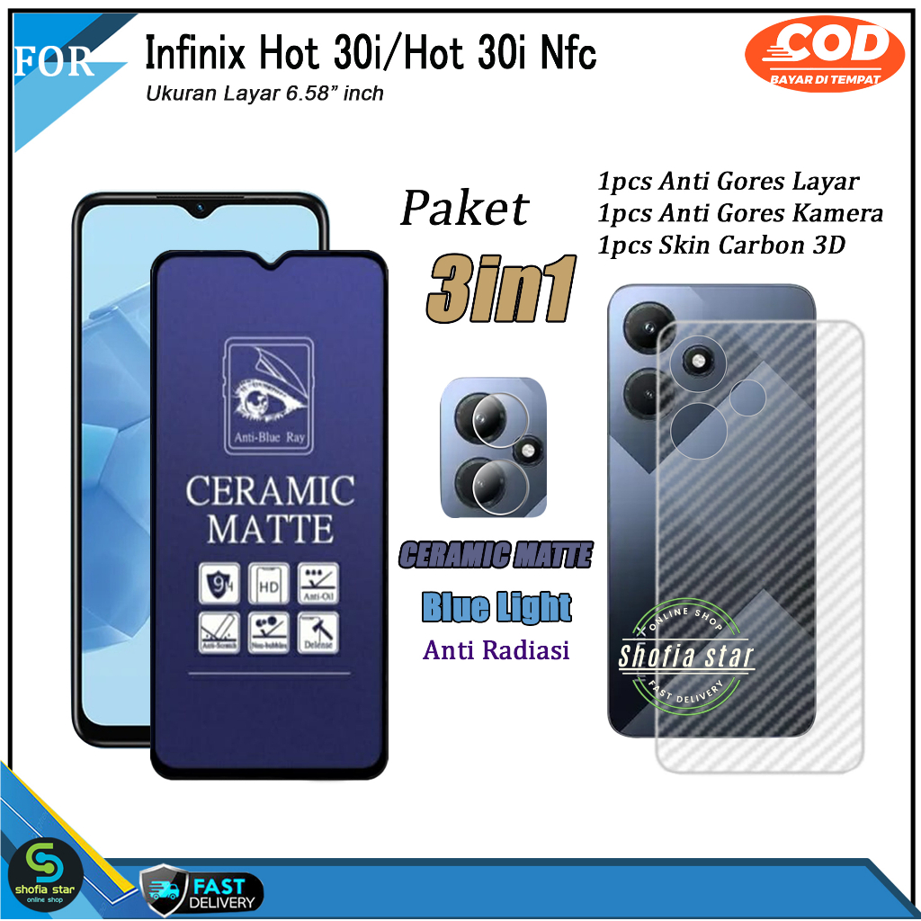 Paket 3in1 Tempered Glass Ceramic Infinix Hot 30i Hot 30i NFC Hot 30 Hot 30 Play Note 30 Note 30 Pro Anti Gores Privacy Matte Anti Spy Full Cover