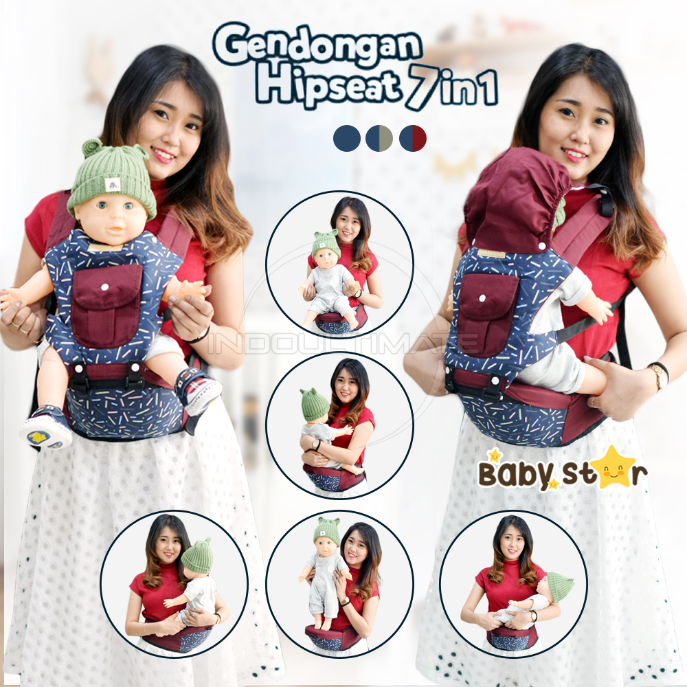 BABY STAR Gendongan Depan Bayi 7in1 Dengan Topi GBS-100 Hipseat Baby Carrier 7 Posisi Model Terbaru Gendongan Bayi Samping Multifungsi Instan Gendongan Anti Pegal