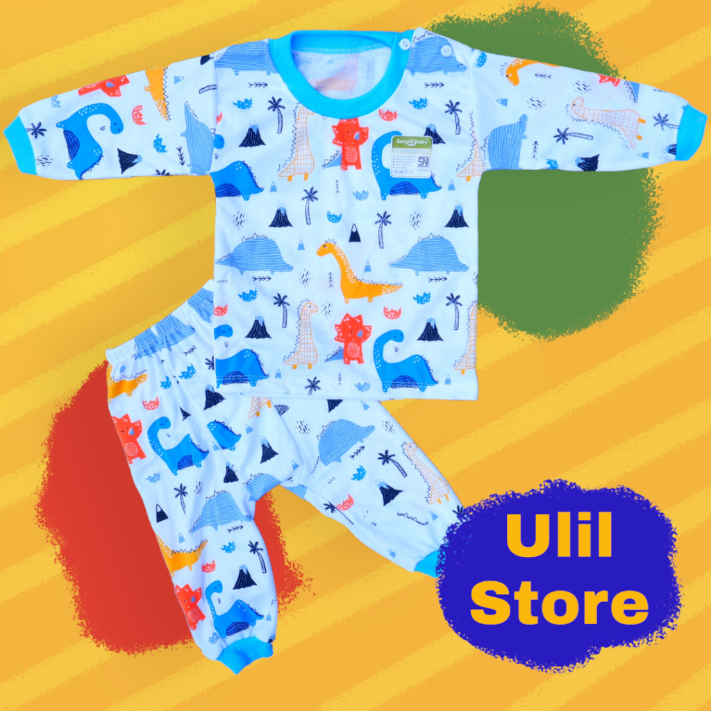 SET SETELAN BAJU BAYI SNI CELANA PANJANG PAMPERS 3-18 BULAN SERUNI BABY DINO
