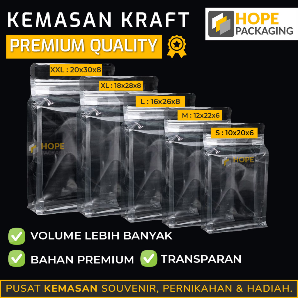 

[Harga / 5 PCS] Stand pouch Triangle / Kemasan craft Bening Premium / Plastik Kemasan Snack / Kemasan Kopi