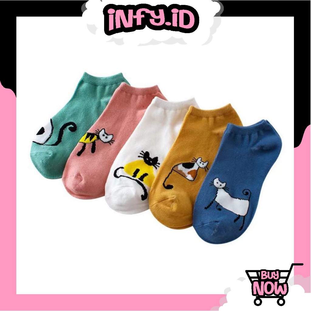 INFY - Kaos Kaki Motif Kucing Lucu Bahan Katun Kaos Kaki Laki-Laki Perempuan KK128