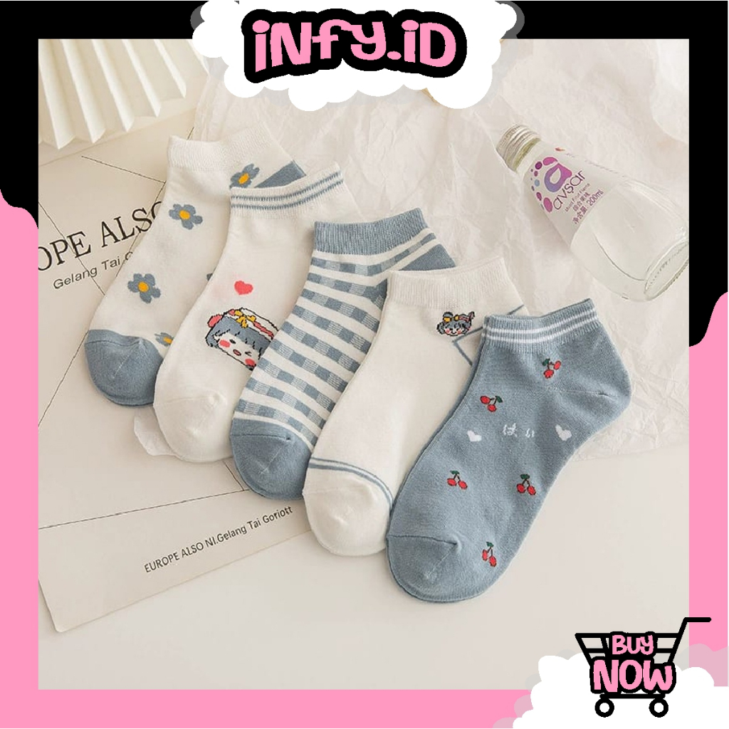 INFY - Kaos Kaki Wanita Motif Lucu Nyaman Ankle Kaos Kaki Wanita Motif Gadis Bunga Fashion Korea KK121