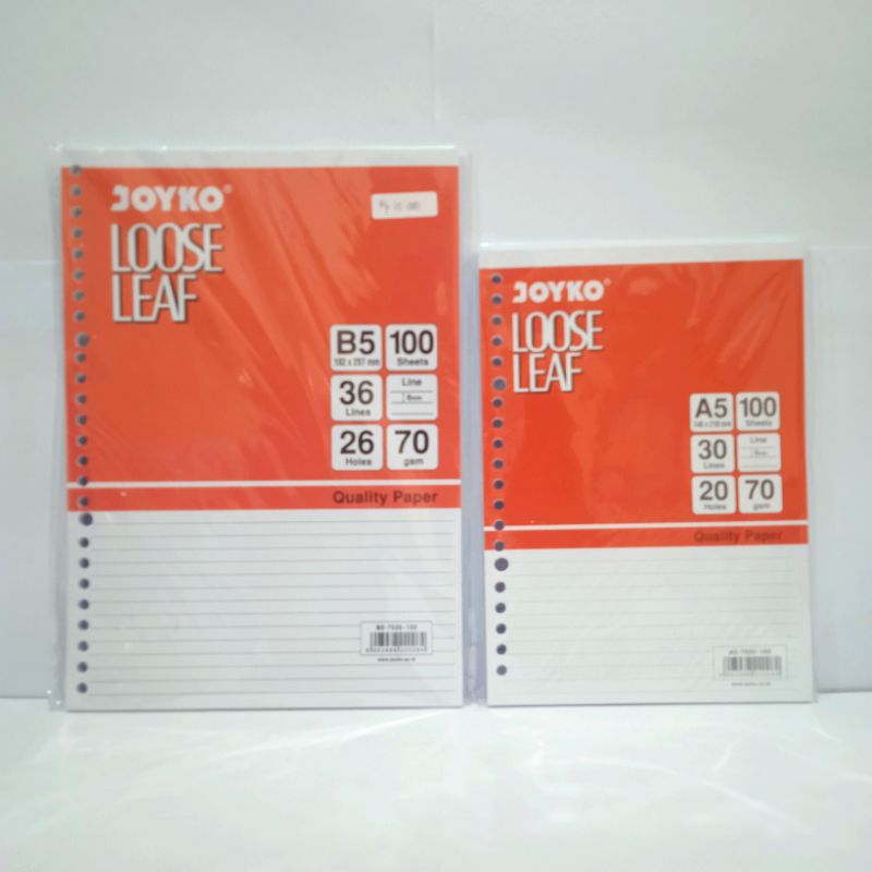 

KERTAS BINDER LOOSE LEAF B5 100 LEMBAR JOYKO