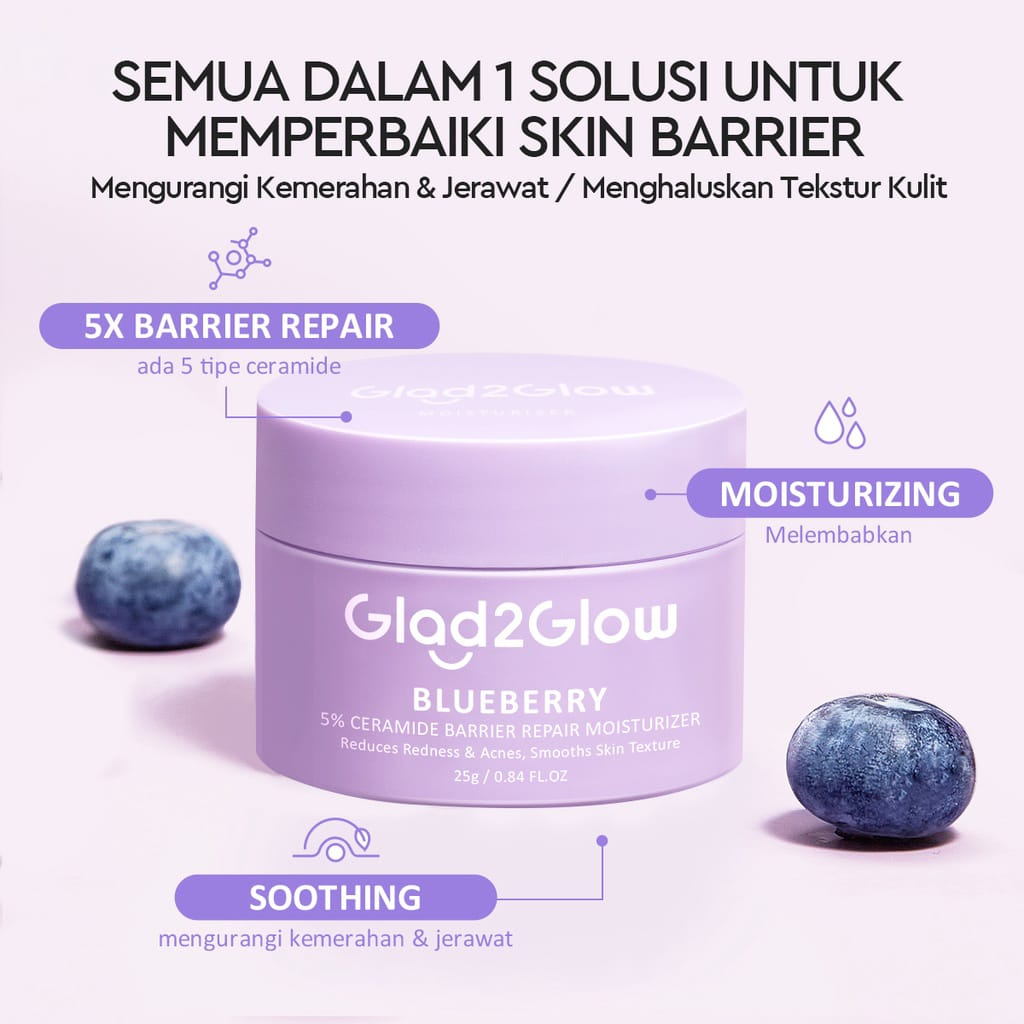 Glad2Glow Moisturizer Blueberry 5% Ceramide Barier Repair Moisturizer 25g