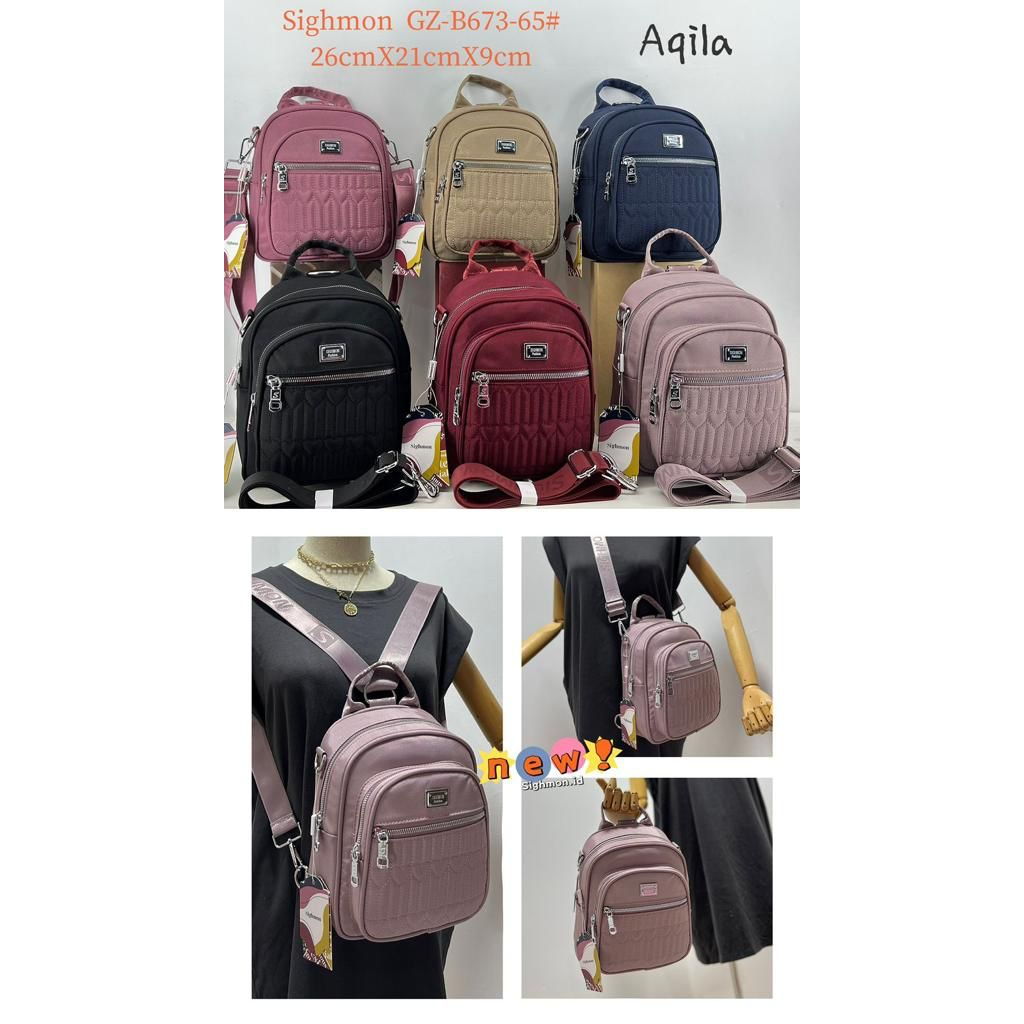 (PINK_IMP) New Import Tas Ransel Sighmon Fashion Wanita . Full Emboss