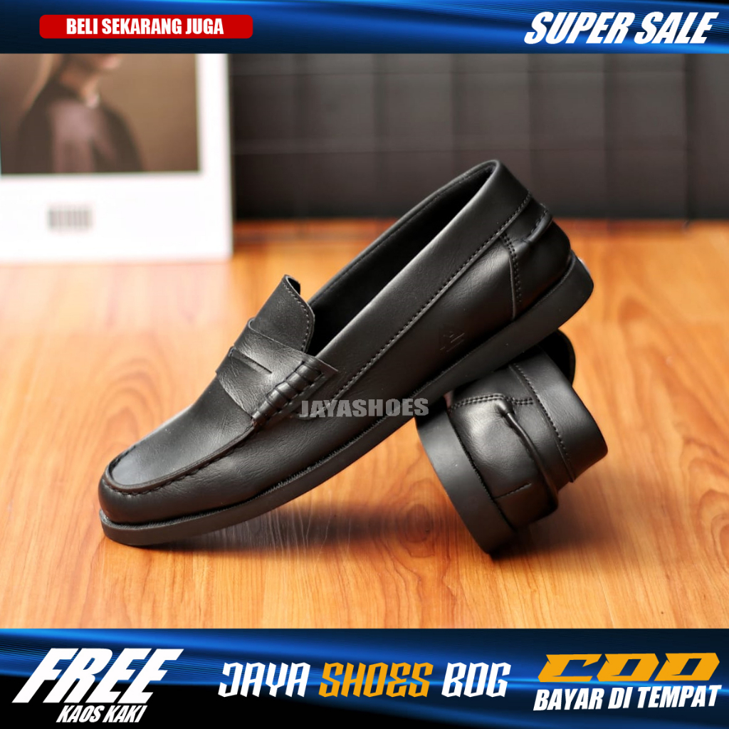 QUIL Sepatu Loafers Pria Casual Hitam Pantofel Kerja