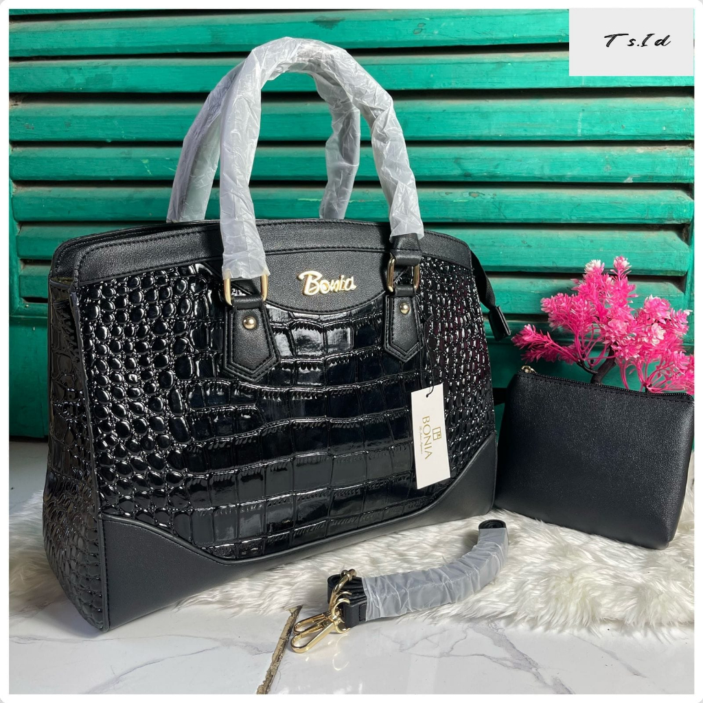 TAS FASHION HANDBAG BON KOMBINASI CROCO KOTAK FREE TALI PANJANG