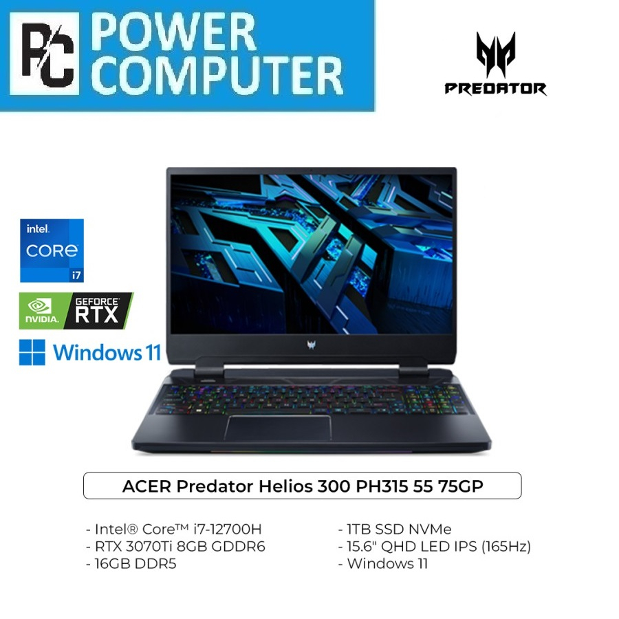 ACER Predator Helios 300 PH315 55 75GP Core i7 12700H 16GB 1TB 3070Ti