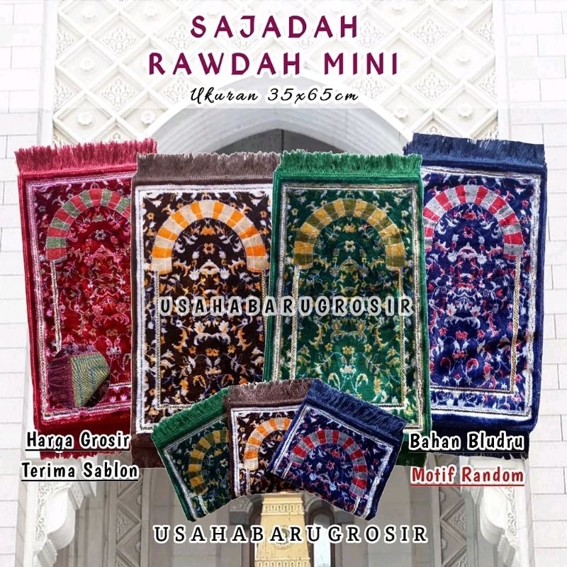 Sajadah Rawdah Mini Bahan Bludru Bulu Rawdah Warna Premium Tebal Ukuran 35x65cm