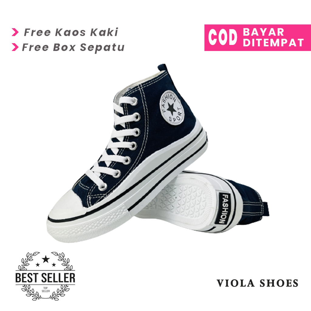 Sepatu Sneakers Canvas Wanita Sepatu sekolah Import Fashion Navy Unisex Sepatu Boots Gaya Trendy free Box Viola Shoes