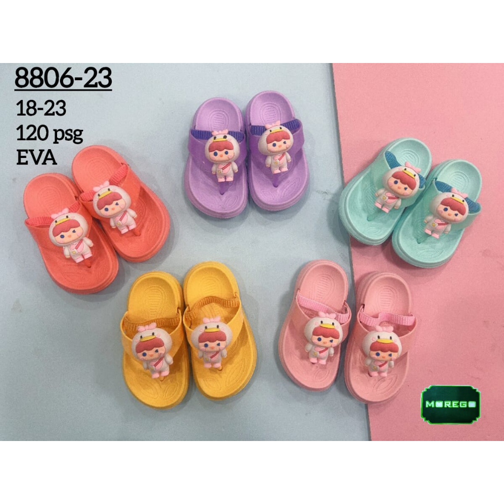 Sandal Jepit Anak Motif Double Karakter Bebek Orang Lucu Let Tali Lentur