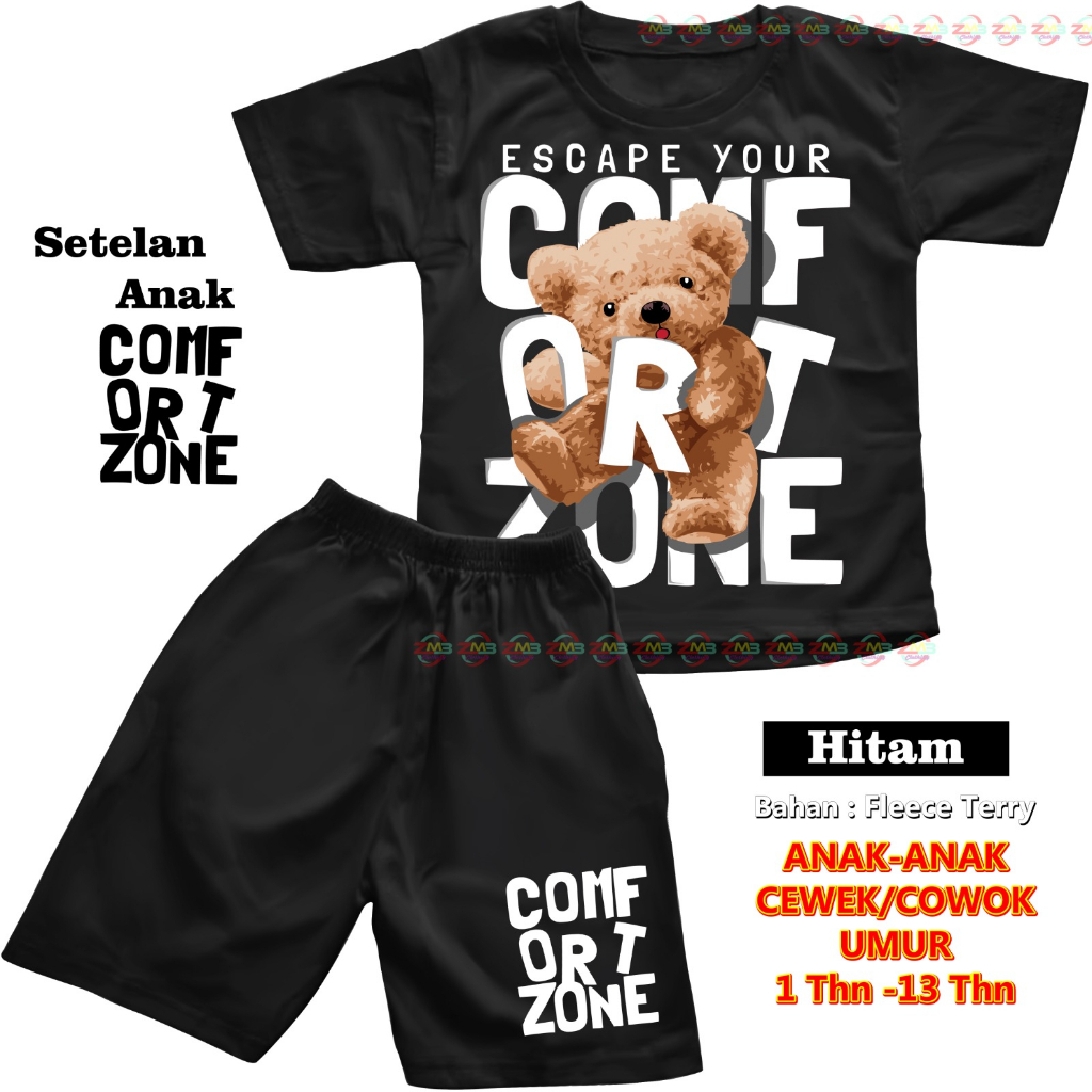 SETELAN ANAK PENDEK UNISEX CEWEK/COWOK BEAR BERUANG DIGITAL SABLON