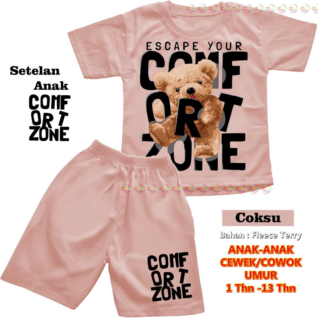 SETELAN ANAK PENDEK UNISEX CEWEK/COWOK BEAR BERUANG DIGITAL SABLON