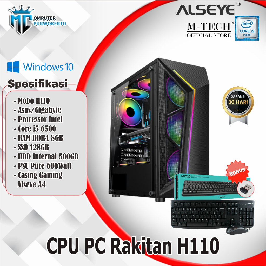 Paket CPU PC Rakitan H110 Second Bonus Mouse Key MK-120 &amp; USB Wifi