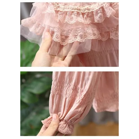 Baju anak perempuan satu set panjang Renda Pink ala korea lucu cantik usia 2-7 tahun