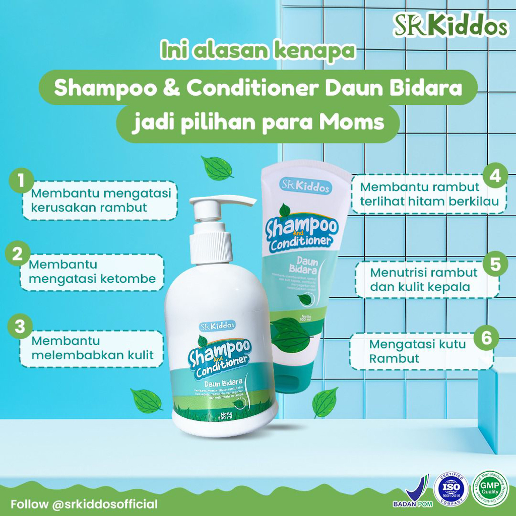 SR12 Kiddos Shampoo dan Kondisioner Daun Bidara / Shampo Bayi Tidak Pedih Dimata / Menghaluskan dan Mempercepat Pertumbuhan Rambut