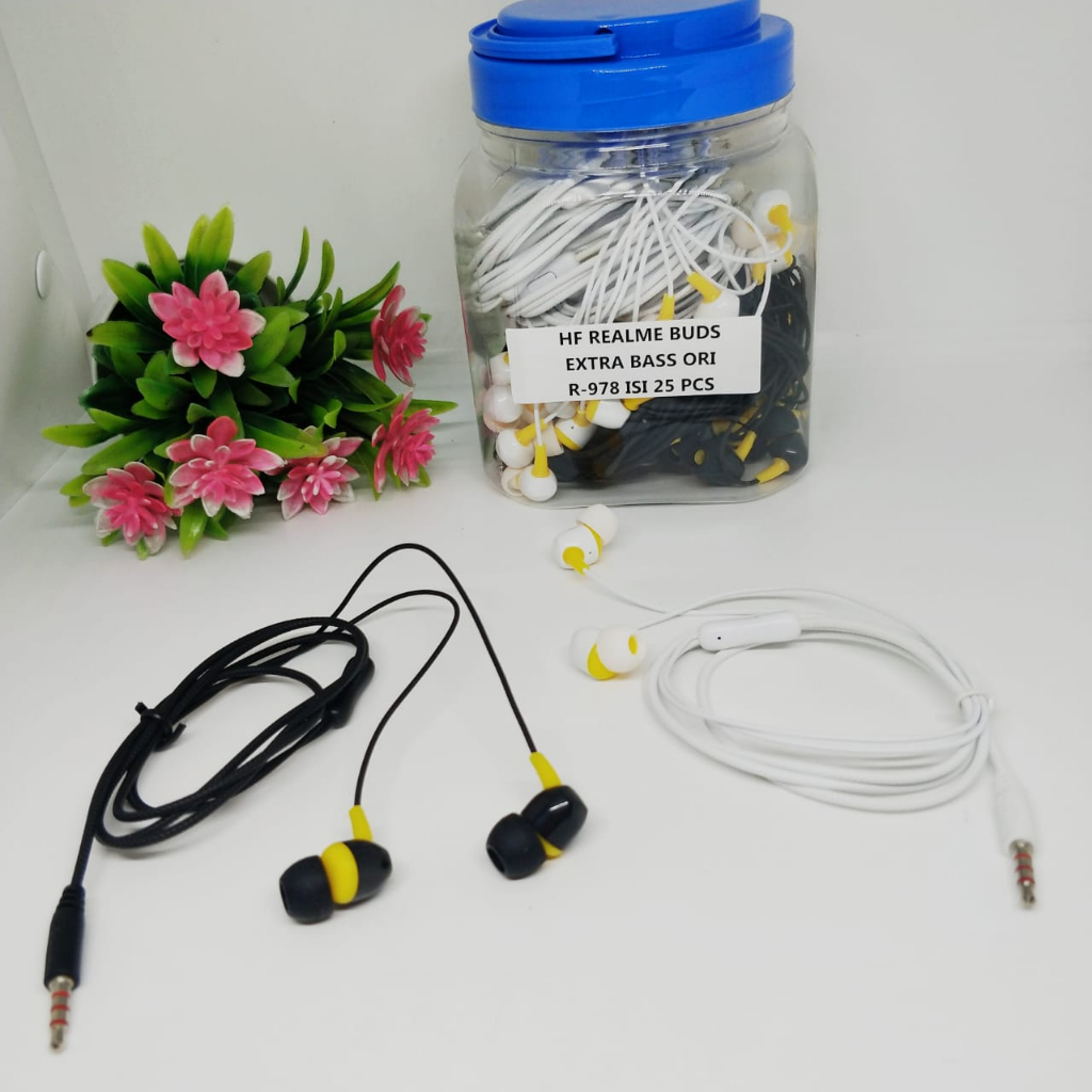 HANDSFREE ISI 25PCS 1TOPLES REALME BUDS R-978 EXTRABASS COMPATIBLE SEMUA HP ANDROID SMARTPHONE TERPOPULER PROMO SEN