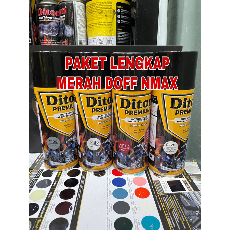 PAKET LENGKAP cat semprot warna merah doff - diton premium