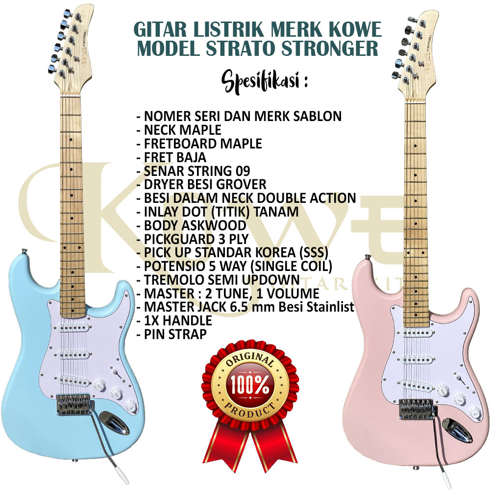 Gitar Elektrik Kowe Original 100% Seri Stronger model Strato free Ampli