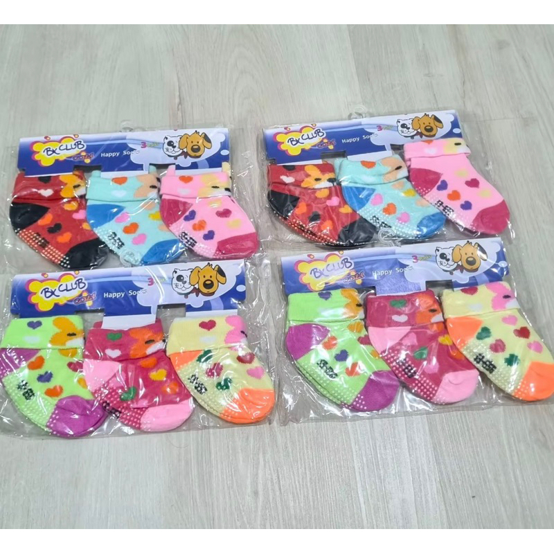 (3pc) Kaos kaki anak baby bayi BX CLUB newborn 0-6bulan // Kaos kaki baby anti slip // Kaos kaki bayi gambar unisex