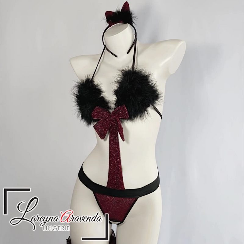 Set Lingerie + Bando + Ekor Seksi Model Cosplay Naughty Cat LG099