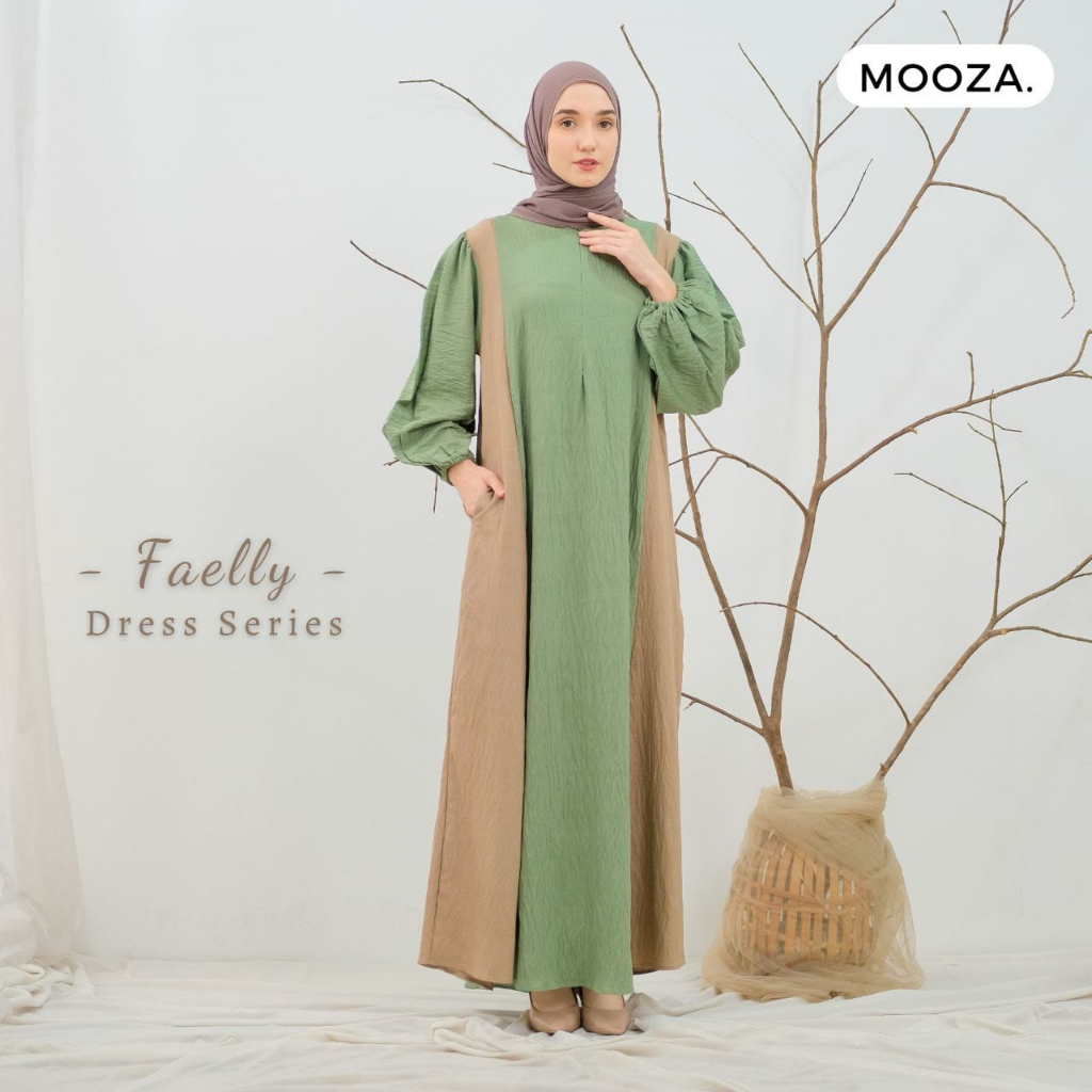 Faelly Dress Series - Dress Korean Style - Dress Kondangan - Dress Wanita - Gamis Polo Linen Muslim Busui Friendly Kombinasi Warna