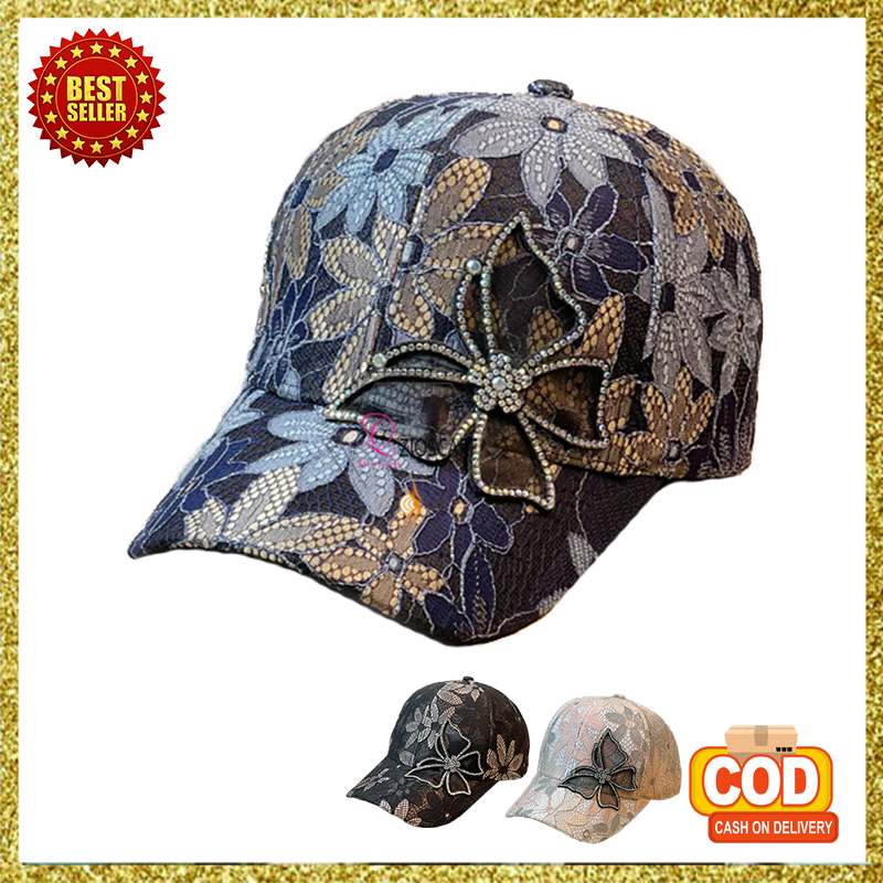 Topi Wanita Baseball Korea Fashion Jepang Motif Bunga Kupu-Kupu Cute Style Casual BSCC