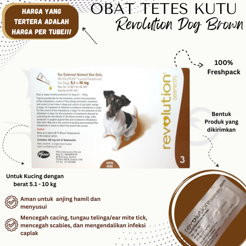 OBAT KUTU ANJING REVOLUTION DOG 5 KG - 10 KG 5KG - 10KG BROWN COKLAT 10.1 - 20 LBS