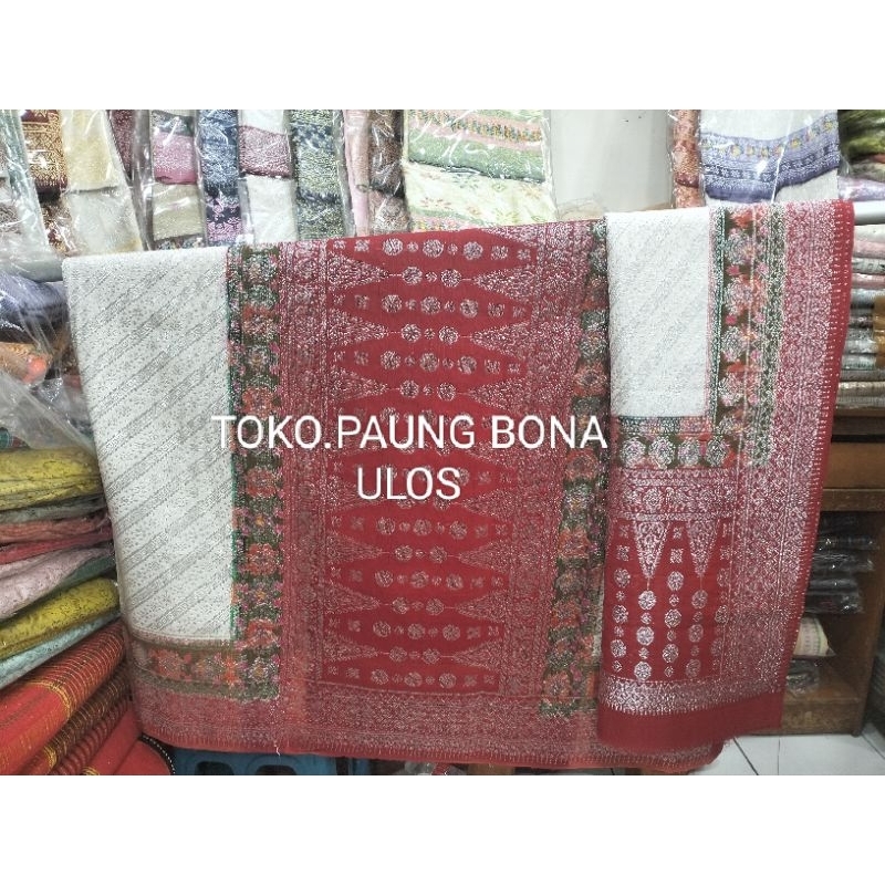 SONGKET SUTRA PALEMBANG BENANG PW TIGA NEGERI WARNA PUTIH TUMPAL MERAH.
