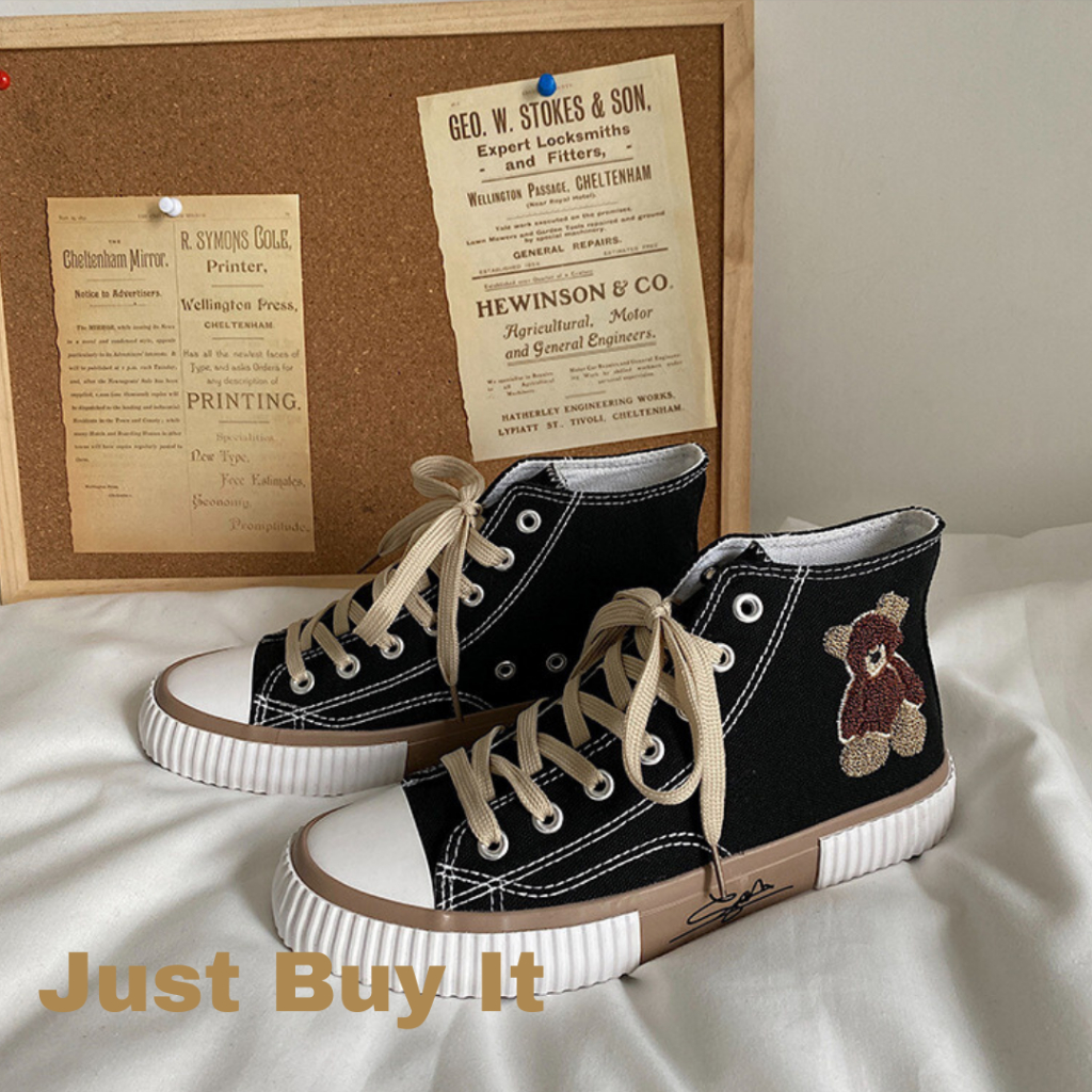 JBI-0253 [ Bisa COD ] Sepatu Kanvas  Wanita Model Bear Tinggi Sepatu Canvas Wanita Import High Quality-Sepatu Canvas Wanita Impor Sepatu Fashion Original