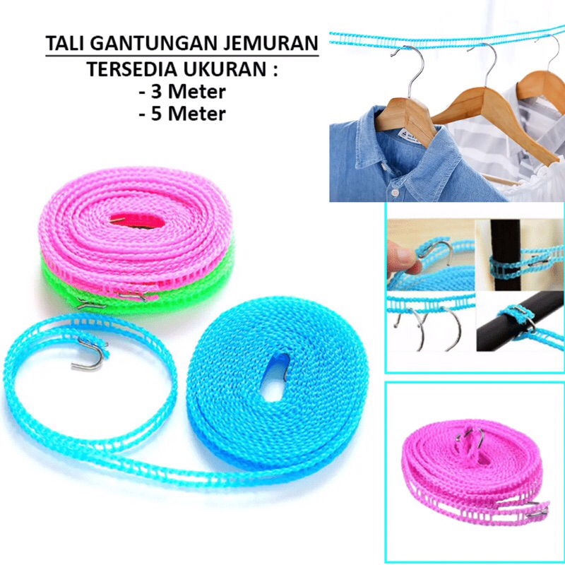 Tali Jemuran Baju + Hook Anti Jatuh Anti Slip