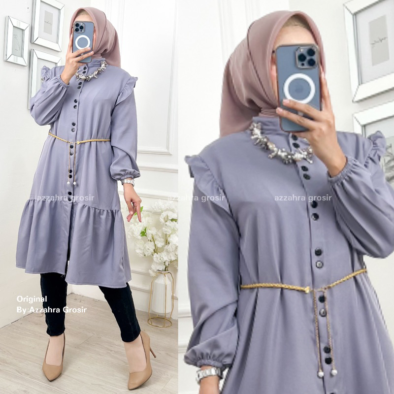 NAKITA TUNIK - LD100-110 Tunik Wanita Shakila Free Belt Kancing Aktif / R.14 - 263-6068