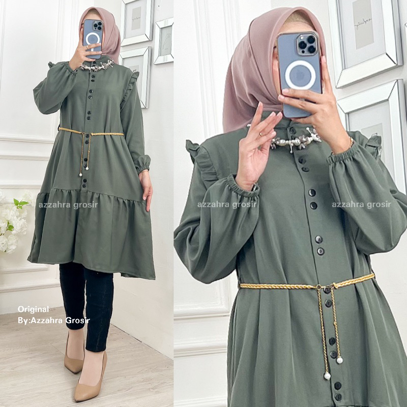 NAKITA TUNIK - LD100-110 Tunik Wanita Shakila Free Belt Kancing Aktif / R.14 - 263-6068