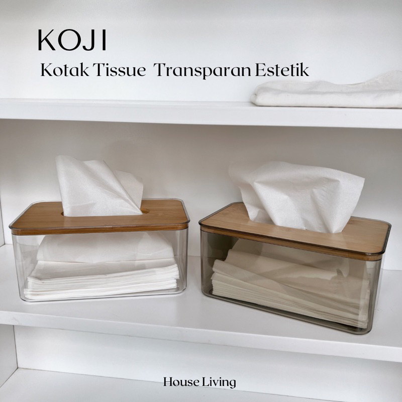 	 (KOJI) Kotak Tisu Tissue Transparan Motif Kayu Modern Kotak Penyimpanan Tissue	