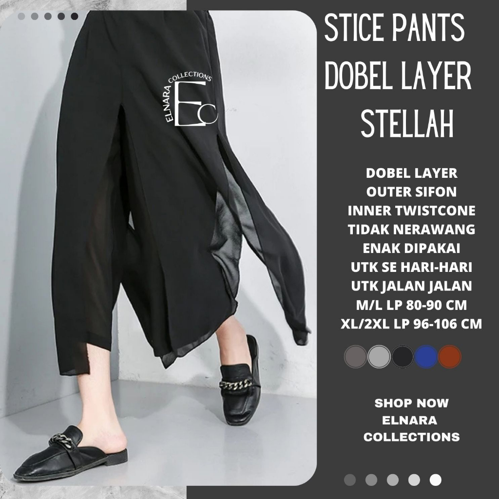 Celana Kulot Wanita Stice Pants Korea Style Steillah / Celana Stice pants Dobel Layer syariah - Elna