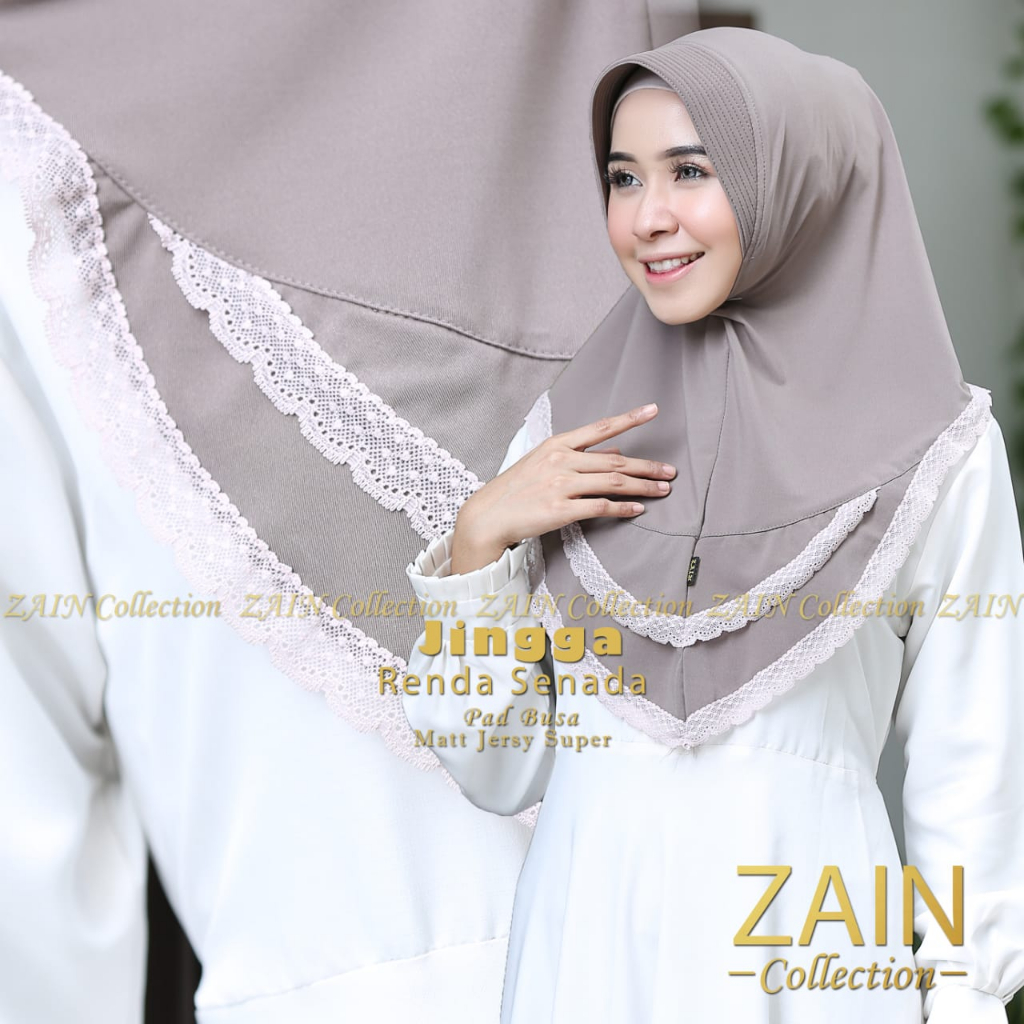 Zain Collection Kerufung Bergo Jingga Jilbab Instan Variasi Renda Hijab Daily
